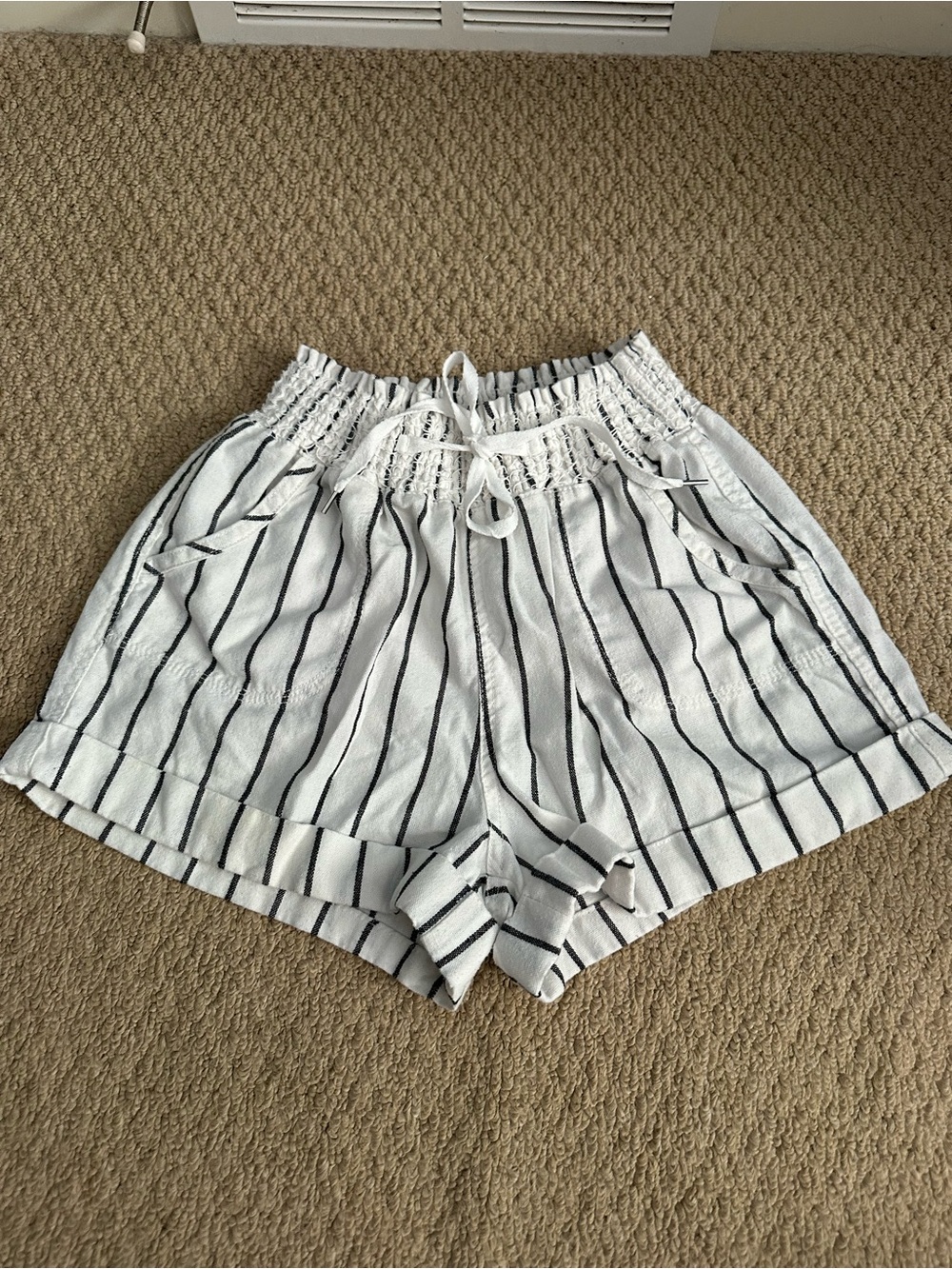 White Striped Smocked Waist Shorts